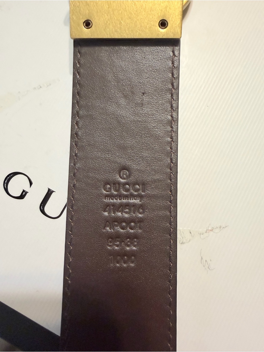 Gucci Brown Leather Belt with Brushed Gold Rectangular Buckle